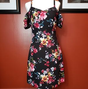 Express black and floral cold shoulder dress